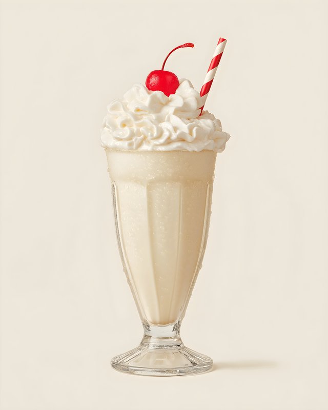 Milkshake served in a tall glass with cream and cherry Free Premium Stock Image - stock photo