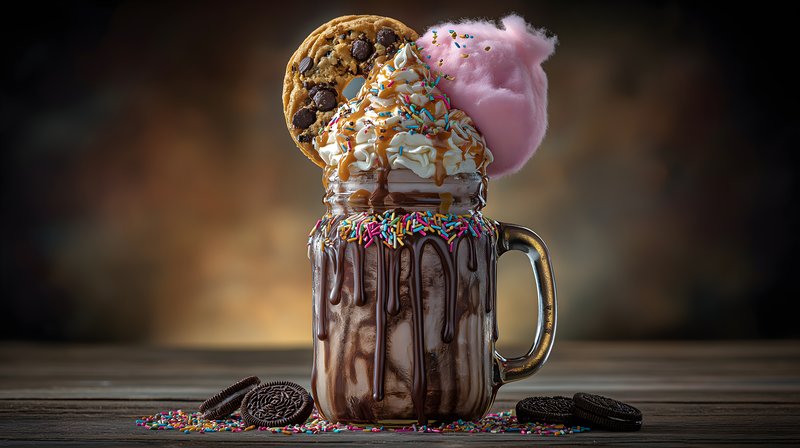 Sweet dessert drink with cookie and cotton candy on top Free Premium Stock Photo - stock photo