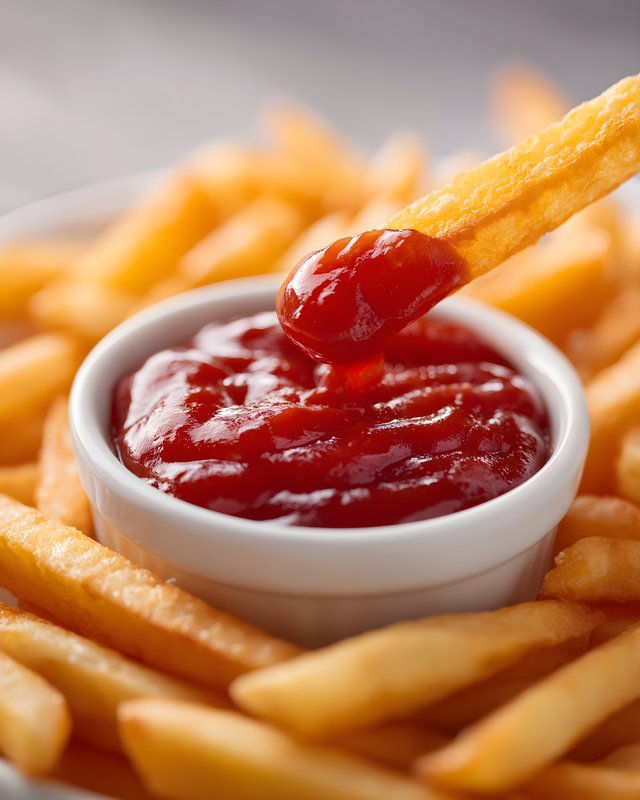 Dipping a french fry in ketchup at a casual dining setting Free Premium Stock Photo - stock photo