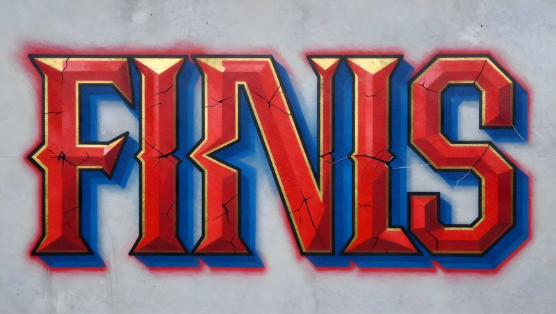 Graffiti art with the word finis on a wall in an urban setting Free Premium Stock Photo - stock photo