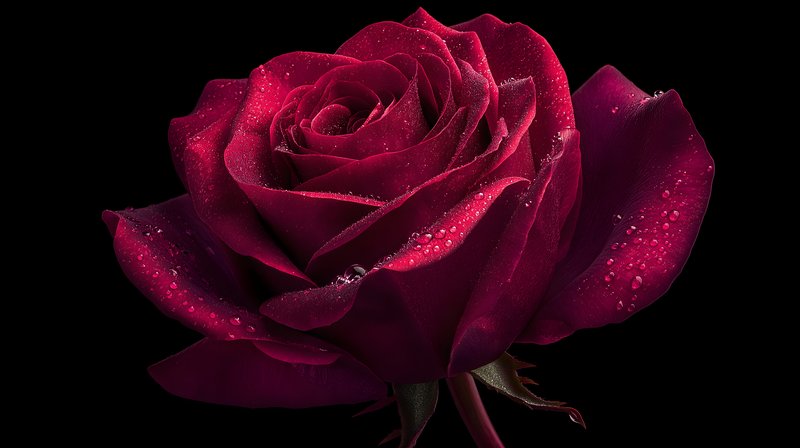 Close up of a red rose with water droplets on its petals Free Premium Stock Image - stock photo