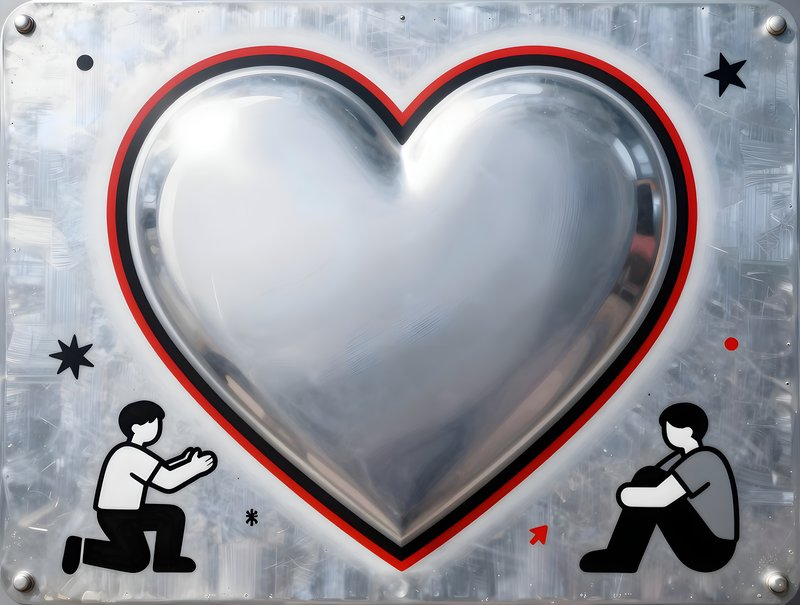 Heart art piece shows figures in different poses at a gallery Free Premium Stock Image - stock photo