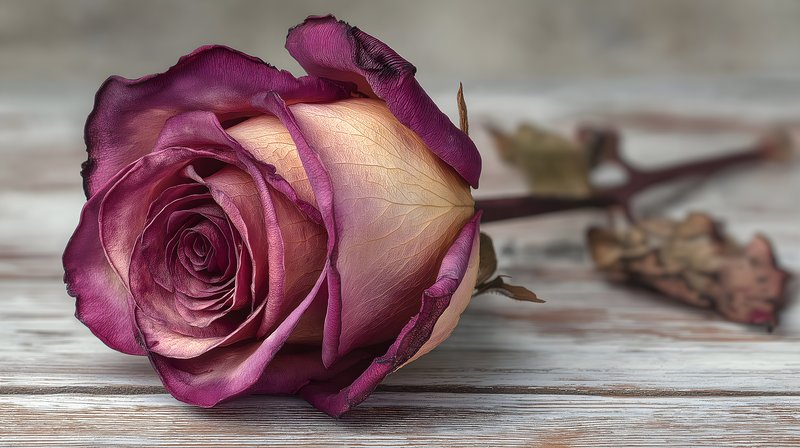 Rose resting on wooden surface in soft light Free Premium Stock Image - stock photo