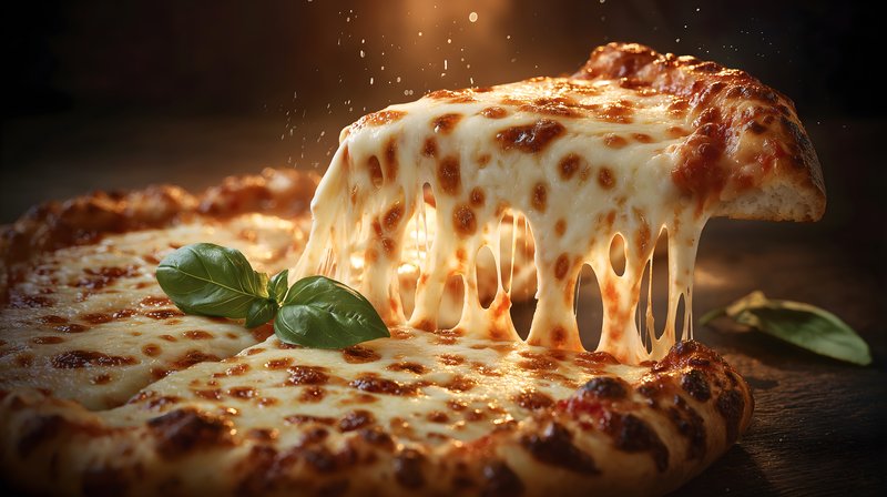 Cheese pizza with melted cheese and fresh basil leaves Free Premium Stock Photo - stock photo