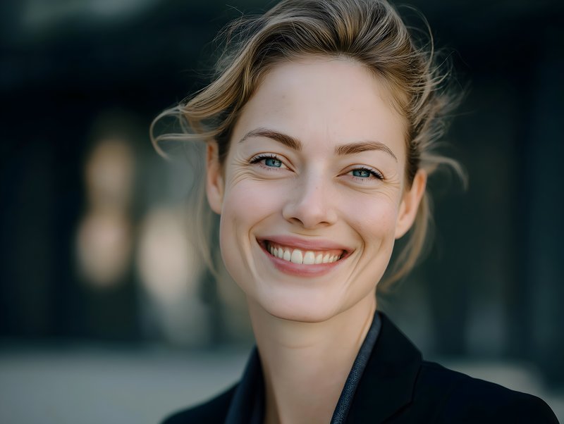 Woman smiles in city during daylight Free Premium Stock Image - stock photo
