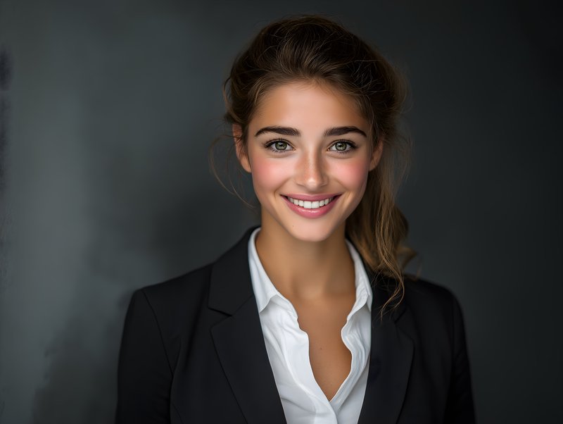 Woman smiles in a black suit with a white shirt Free Premium Stock Photo - stock photo