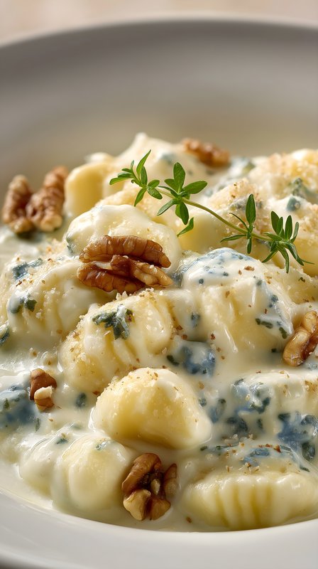 Gnocchi served with nuts and herbs in white sauce Free Premium Stock Photo - stock photo