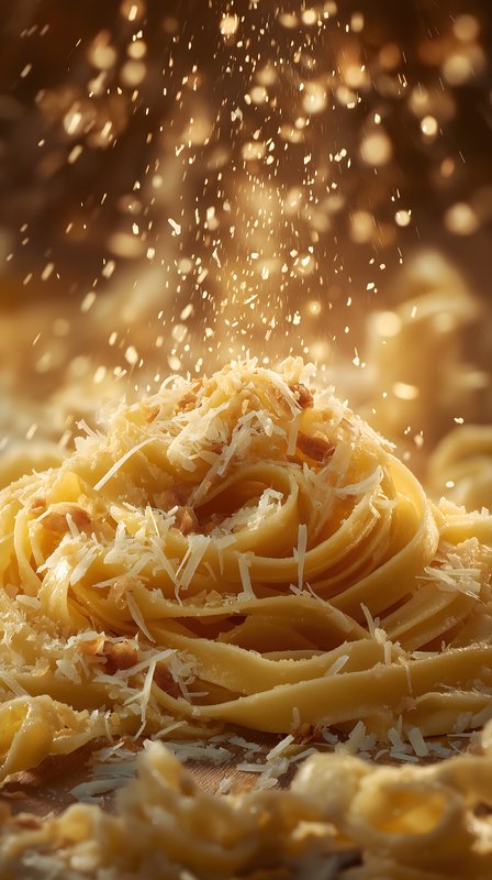 Fresh pasta topped with cheese in a warm kitchen setting Free Premium Stock Photo - stock photo