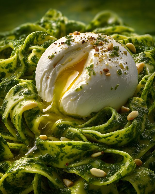 Fresh green pasta with a poached egg on top Free Premium Stock Image - stock photo