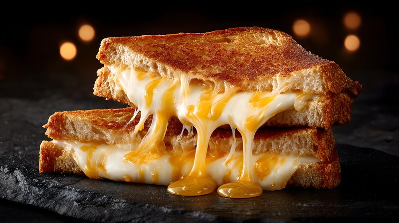Melting cheese between toasted bread on a dark background Free Premium Stock Photo - stock photo
