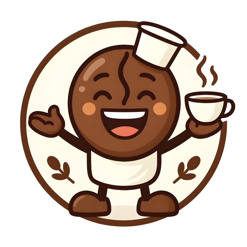 Coffee bean character serves coffee with a smile in cafe Free Premium Stock Image - stock photo