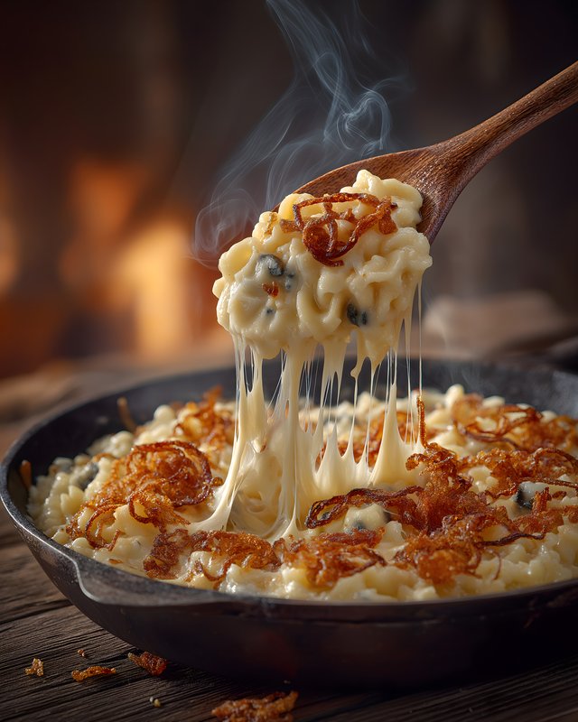 Creamy pasta dish with cheese served in a skillet Free Premium Stock Image - stock photo