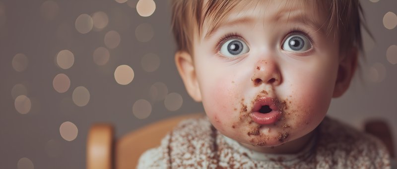 Child reacts with surprise while eating chocolate cake Free Premium Stock Photo - stock photo