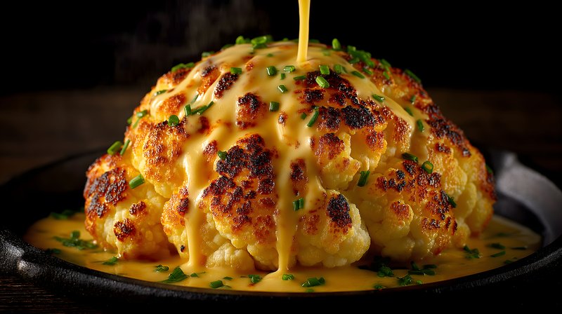 Cauliflower dish with cheese sauce and green onions served hot Free Premium Stock Photo - stock photo