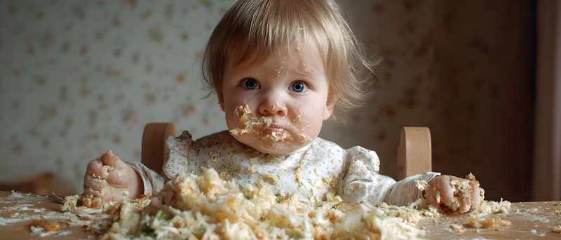 Child enjoys messy meal at home during afternoon Free Premium Stock Image - stock photo