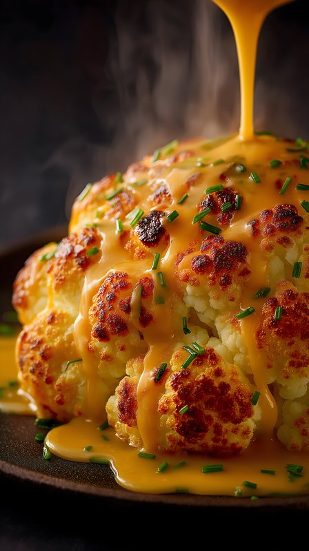 Cheesy sauce dripping over cooked cauliflower on a plate Free Premium Stock Photo - stock photo