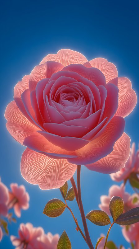 Pink rose stands tall under a clear blue sky Free Premium Stock Photo - stock photo