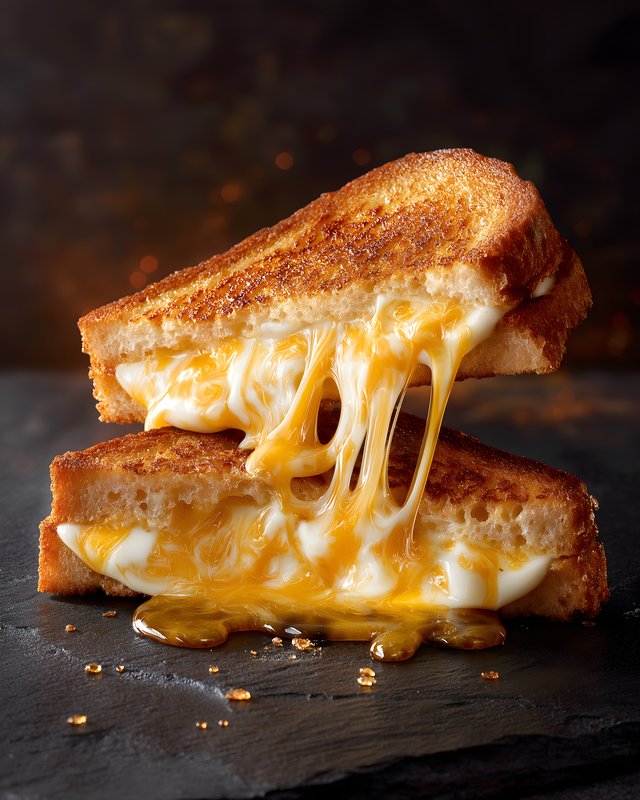 Melted cheese spilling from grilled sandwich on dark background Free Premium Stock Image - stock photo