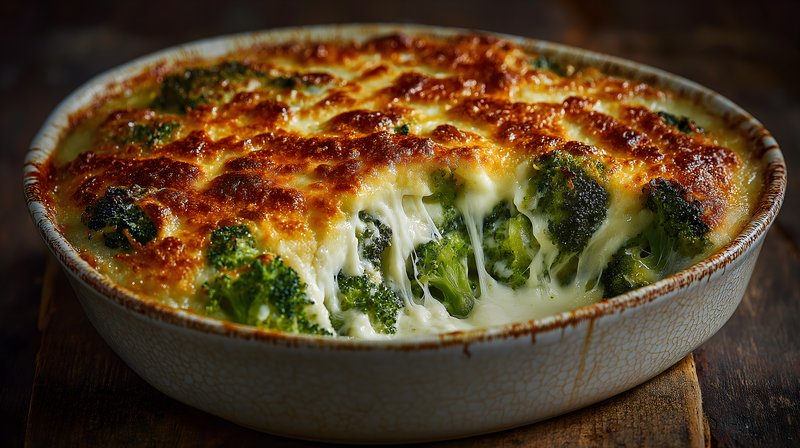 Broccoli dish with melted cheese served in baking dish Free Premium Stock Photo - stock photo