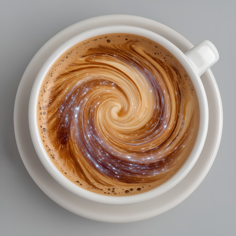 Coffee with swirling patterns in a white cup on a gray surface Free Premium Stock Photo - stock photo