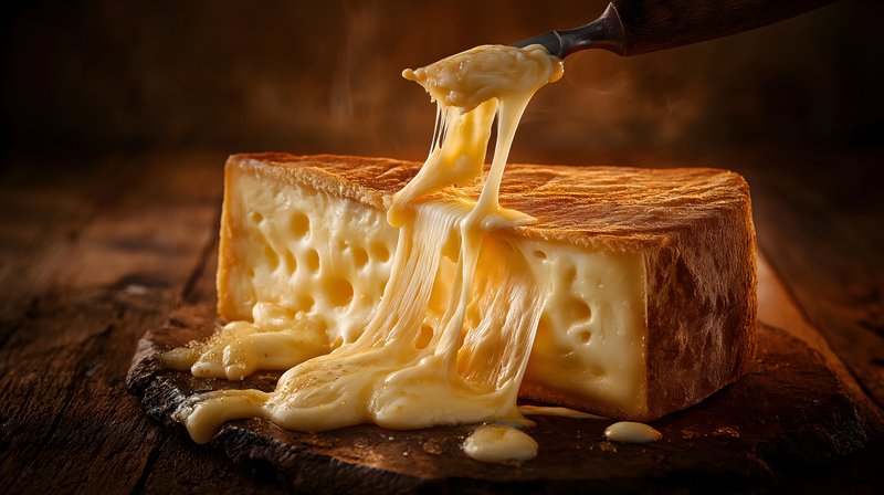Warm cheese melting on wooden board in cozy kitchen Free Premium Stock Image - stock photo
