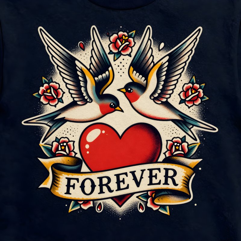 Swallows and roses design with heart and forever text Free Premium Stock Photo - stock photo