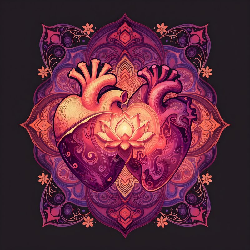 Hearts and lotus design in vibrant colors on black background Free Premium Stock Image - stock photo