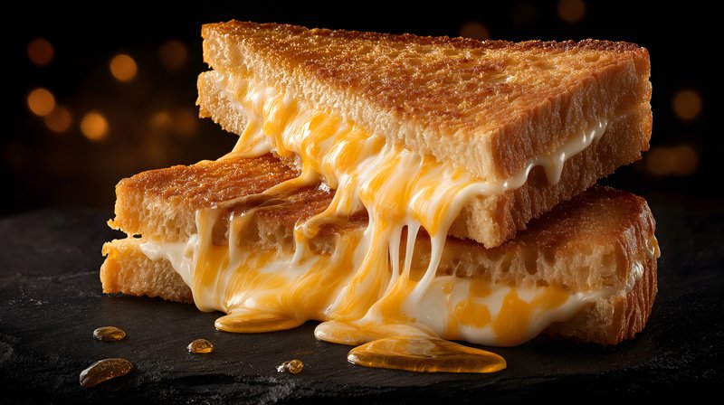 Melted cheese sandwich with golden crust served on dark plate Free Premium Stock Image - stock photo