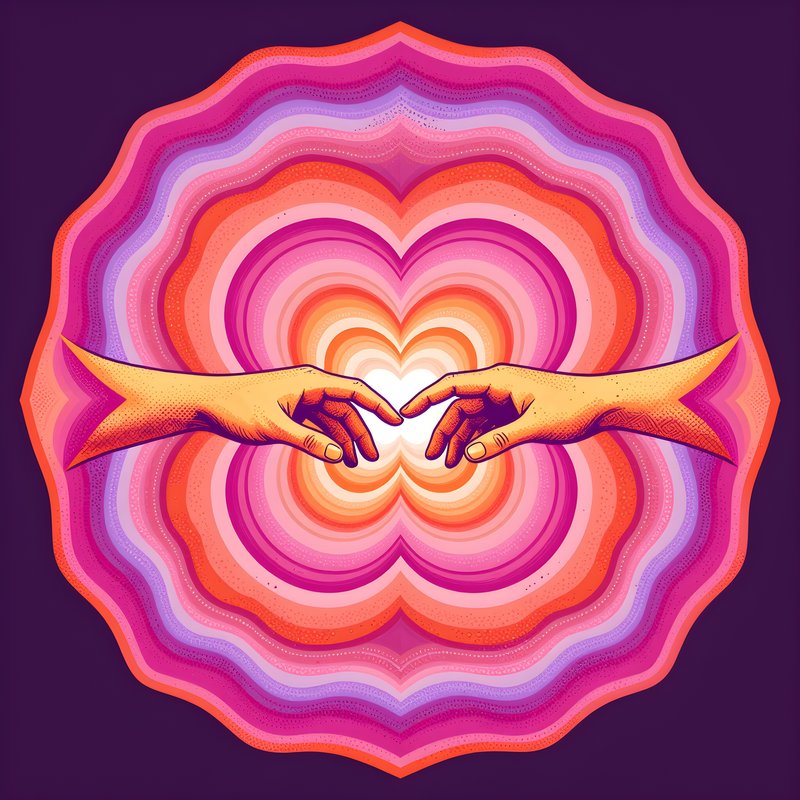 Hands reaching toward each other with colorful background Free Premium Stock Photo - stock photo