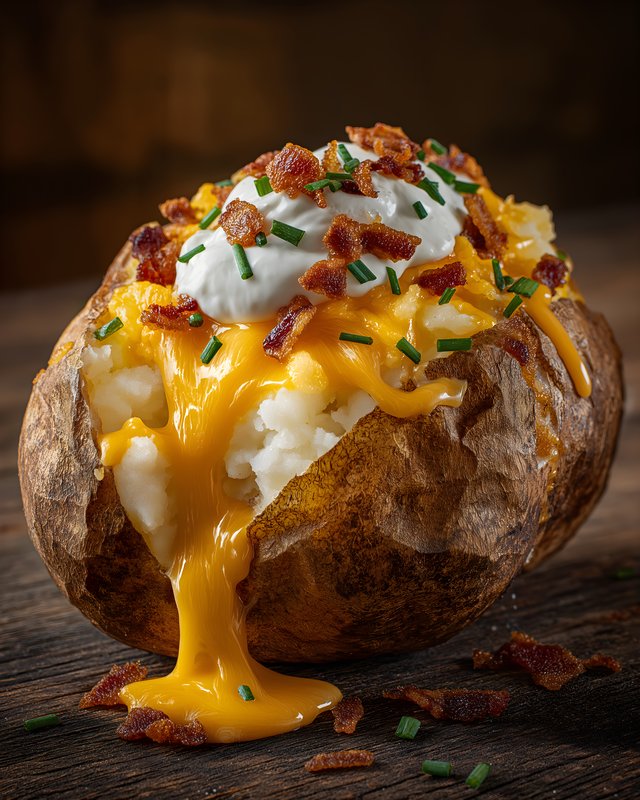 Baked potato with cheese, bacon, and sour cream toppings Free Premium Stock Image - stock photo