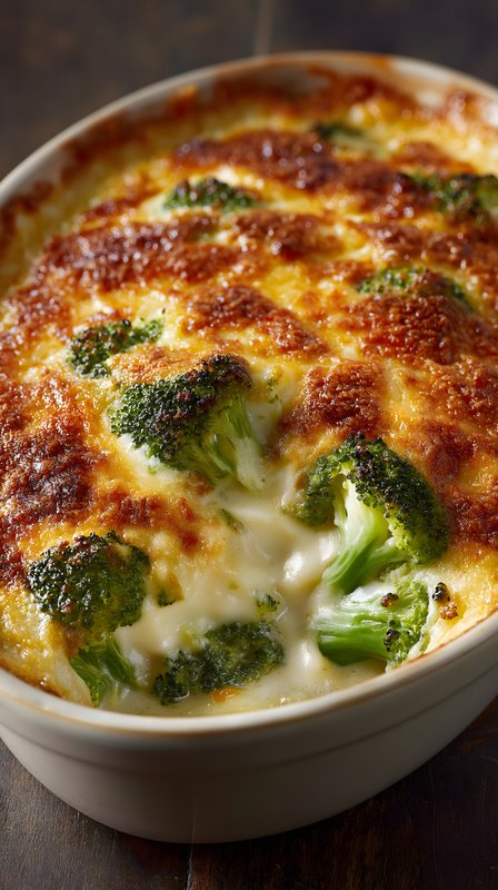 Broccoli dish baked with cheese in a white serving bowl Free Premium Stock Image - stock photo