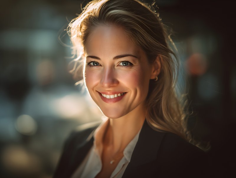 Woman smiles while standing outside during the evening Free Premium Stock Photo - stock photo