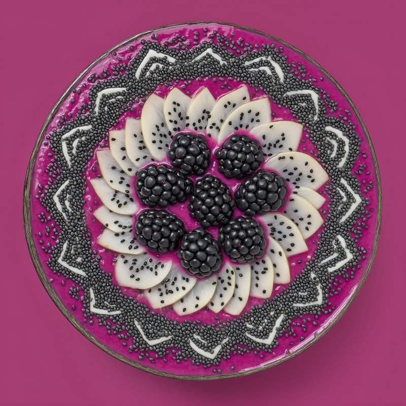 Fruit bowl with berries and dragon fruit on a pink background Free Premium Stock Image - stock photo