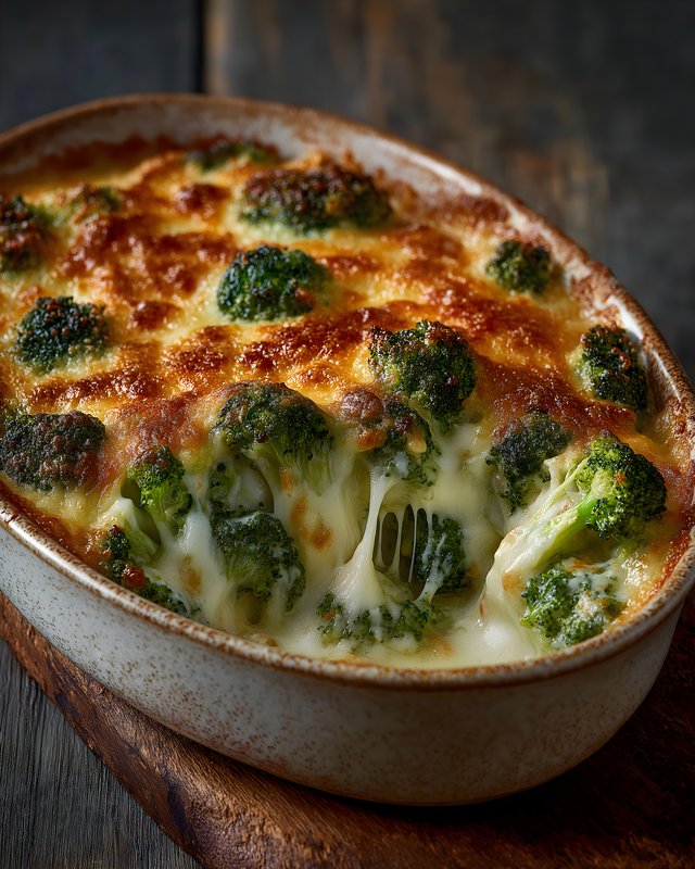 Broccoli baked dish with cheese on a wooden table Free Premium Stock Image - stock photo