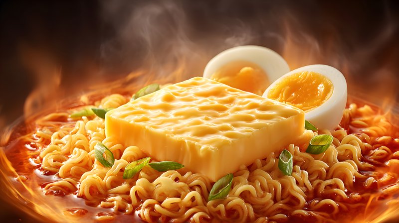 Delicious noodles with cheese and boiled eggs are served hot Free Premium Stock Photo - stock photo