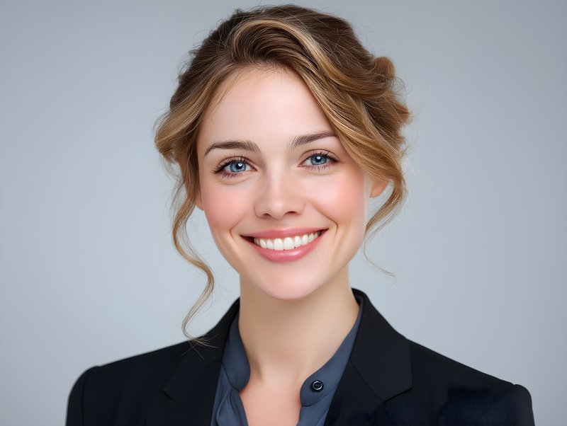 Woman in a suit smiles at the camera in a studio setting Free Premium Stock Image - stock photo