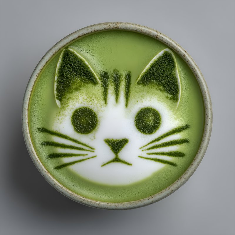Cat latte art in a cup of matcha green tea Free Premium Stock Photo - stock photo