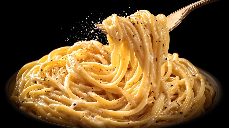 Freshly cooked pasta twirled on a fork with seasoning Free Premium Stock Image - stock photo