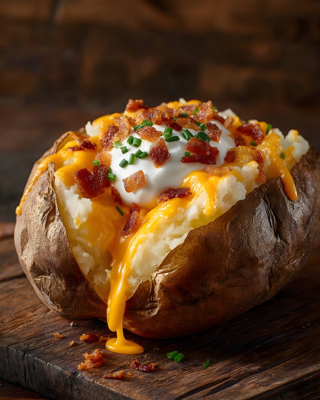 Baked potato with cheese, bacon, and sour cream topping Free Premium Stock Photo - stock photo