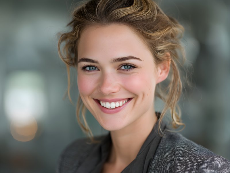 Smiling woman stands in bright indoor space during the day Free Premium Stock Image - stock photo