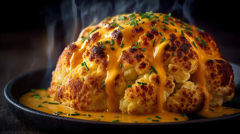 Cauliflower dish with cheese sauce served on a hot plate Free Premium Stock Image - stock photo