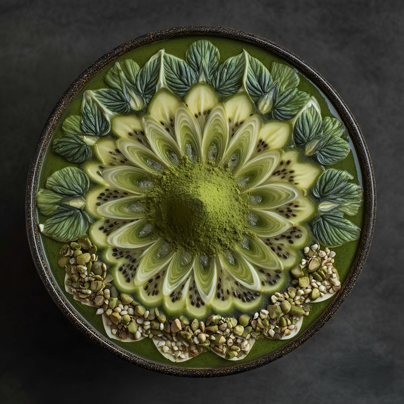 Smoothie bowl with kiwi and matcha on a dark surface Free Premium Stock Image - stock photo