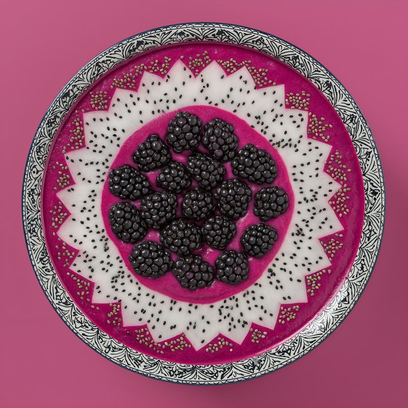 Bright fruit bowl with dragon fruit and blackberries Free Premium Stock Image - stock photo