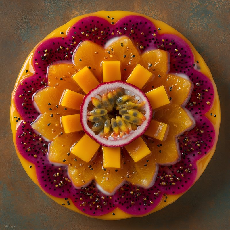 Fruit arrangement with dragon fruit, mango, and passion fruit Free Premium Stock Photo - stock photo