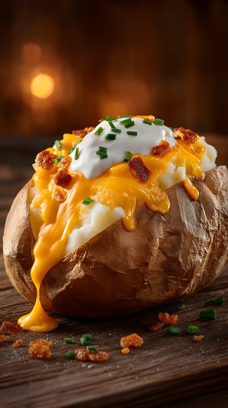 Baked potato with cheese, sour cream, and bacon bits Free Premium Stock Image - stock photo