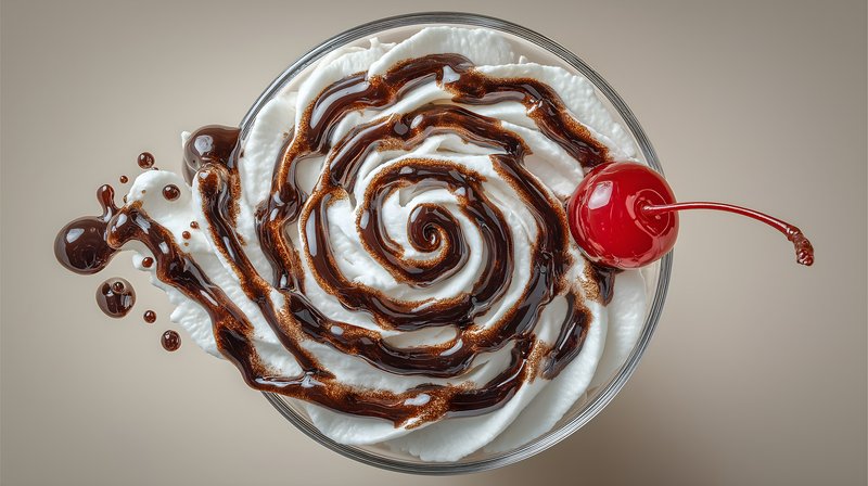 Delicious dessert with cherry and chocolate sauce on top Free Premium Stock Photo - stock photo