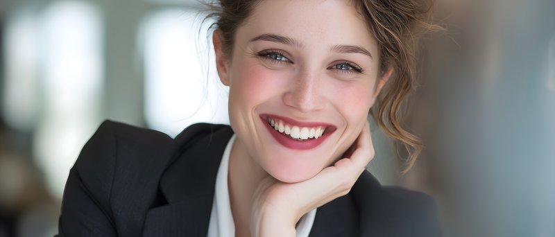 Woman smiling and looking at the camera in an office setting Free Premium Stock Photo - stock photo