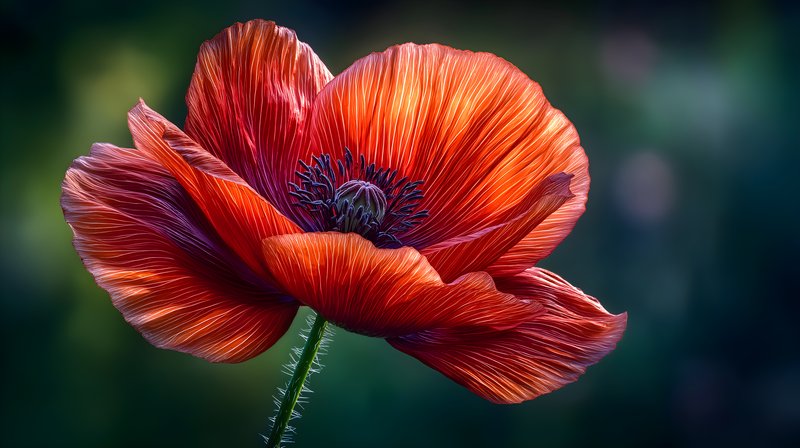Bright red poppy blooms under soft light in the garden Free Premium Stock Image - stock photo