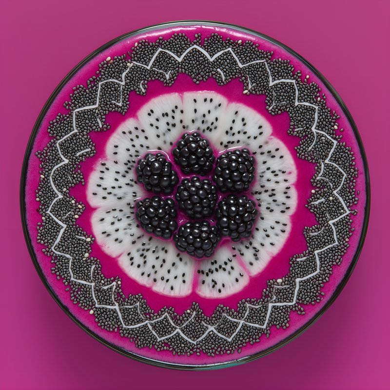 Bright plate of fruit with blackberries and dragon fruit design Free Premium Stock Image - stock photo