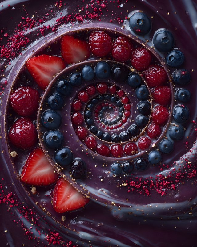 Fruit design is shown in dark chocolate spiral dessert Free Premium Stock Photo - stock photo